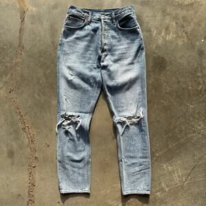 Agolde Jeans Women's Size 27 Blue Boyfriend Crop Button Fly Distressed Jeans